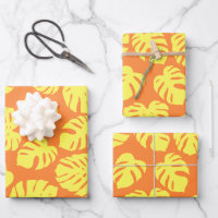 Monstera Leaf Plant Botanical in Yellow and Orange