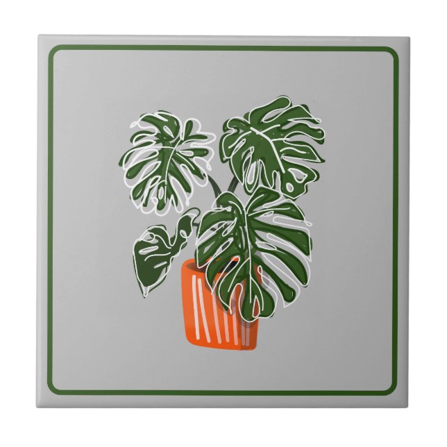 Monstera Leaf Plant Ceramic Title Ceramic Tile (Front)