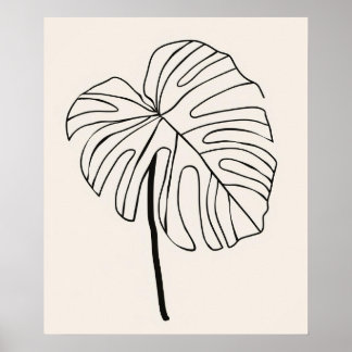 Monstera leaf plant minimalist modern line art poster