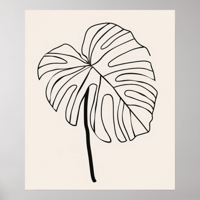 Monstera leaf plant minimalist modern line art poster (Front)