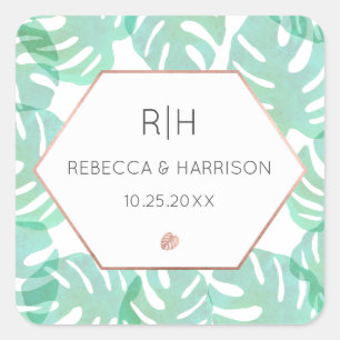 Monstera Leaf & Rose Gold Square Sticker