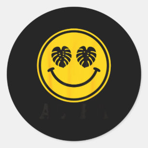 Monstera leaf smile aloha hawaii beach tropical classic round sticker