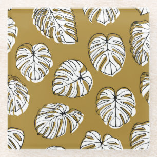 Monstera Leaf, Textile Seamless Pattern. Glass Coaster