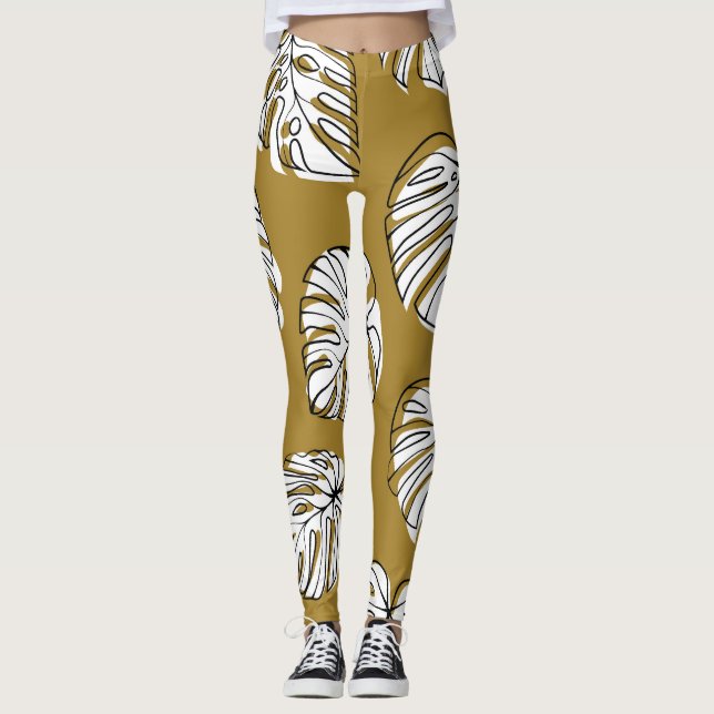 Monstera Leaf, Textile Seamless Pattern. Leggings (Front)