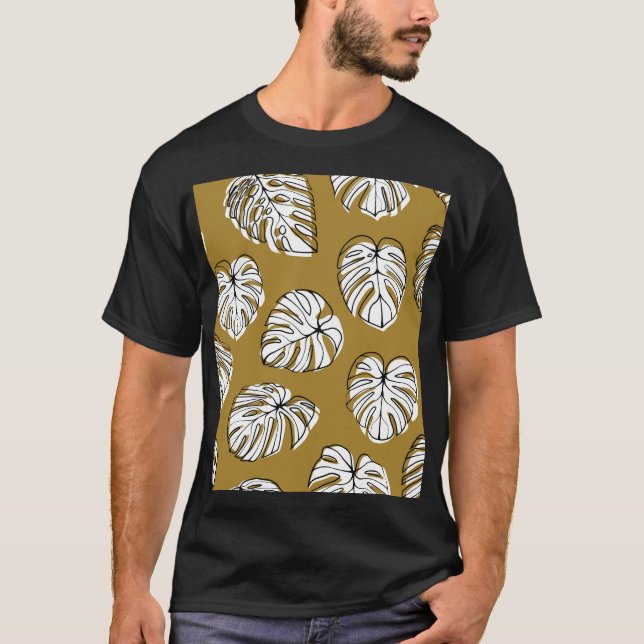 Monstera Leaf, Textile Seamless Pattern. T-Shirt (Front)