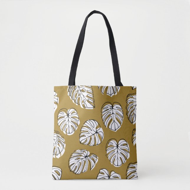 Monstera Leaf, Textile Seamless Pattern. Tote Bag (Front)