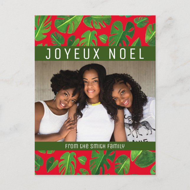 Monstera Leaf Tropical Green Pattern CUSTOM PHOTO Postcard (Front)