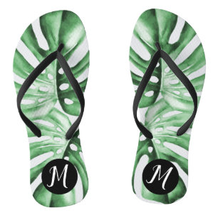 Monstera Leaf Tropical Monogram Flip Flops