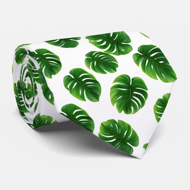 Monstera Leaf Tropical Pattern Tie (Rolled)