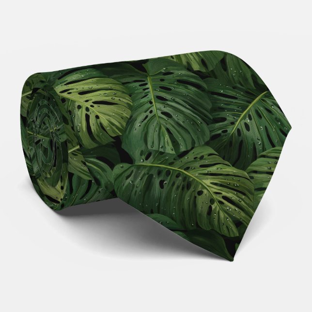 Monstera Leaf Tropical Pattern Tie (Rolled)