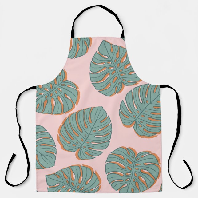 Monstera Leaf: Tropical Vintage Pattern Apron (Front)