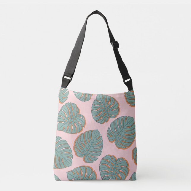 Monstera Leaf: Tropical Vintage Pattern Crossbody Bag (Front)
