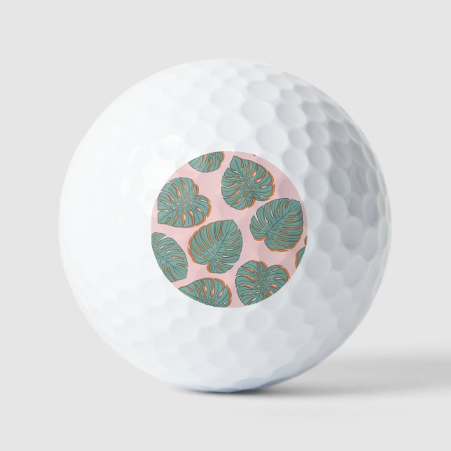 Monstera Leaf: Tropical Vintage Pattern Golf Balls (Front)