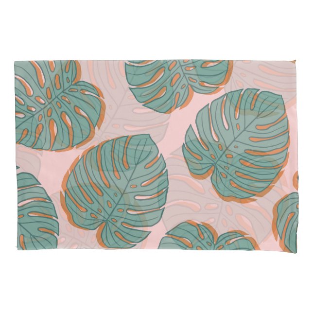Monstera Leaf: Tropical Vintage Pattern Pillowcase (Front)