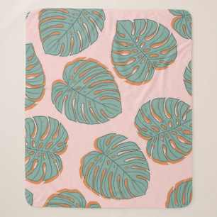 Monstera Leaf: Tropical Vintage Pattern Sherpa Blanket