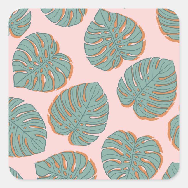 Monstera Leaf: Tropical Vintage Pattern Square Sticker (Front)