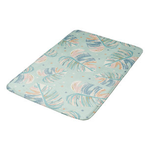 Monstera Leaf - Turquoise, Green, Coral, Mustard Bath Mat