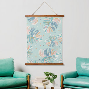 Monstera Leaf - Turquoise, Green, Coral, Mustard Hanging Tapestry