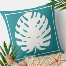 Monstera Leaf Turquoise White Coastal Modern