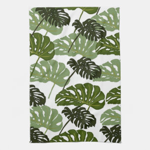 Monstera Leafs in Green Kitchen Tea Towel