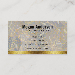 Monstera Leave Pattern   Gold Trim Business Card