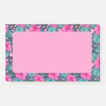 Monstera Leaves and Hibiscus, Teal and Pink