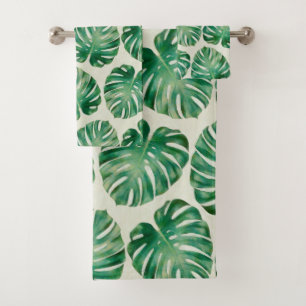 Monstera leaves bath towel set