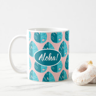 Monstera Leaves - Blue and Pink Coffee Mug