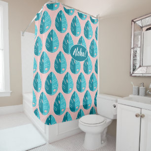 Monstera Leaves - Blue and Pink Shower Curtain