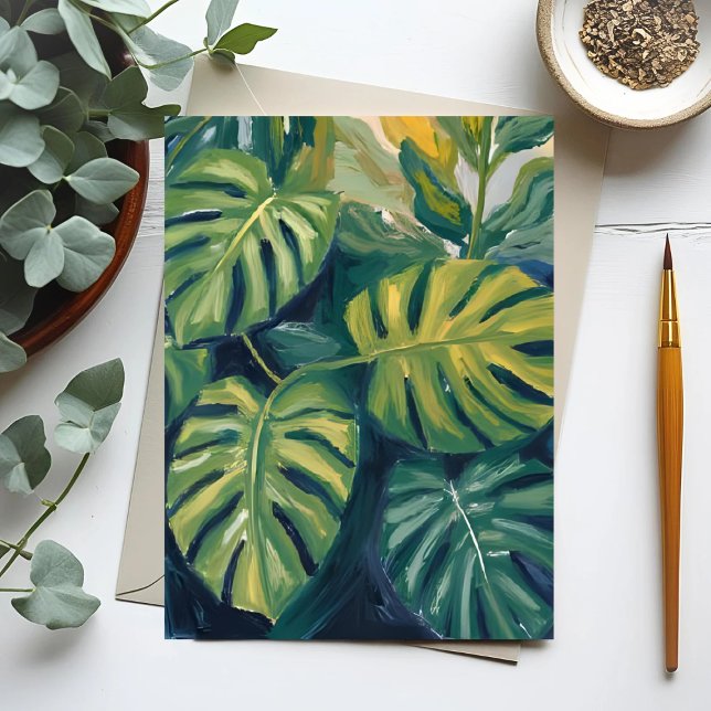 Monstera Leaves Botanical Plant Painting Postcard (Creator Uploaded)