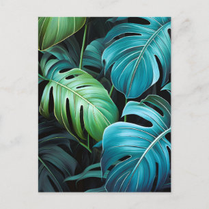 Monstera Leaves Botanical Tropical Jungle Foliage Announcement Postcard