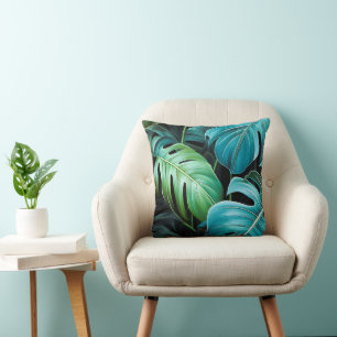 Monstera Leaves Botanical Tropical Jungle Foliage  Cushion
