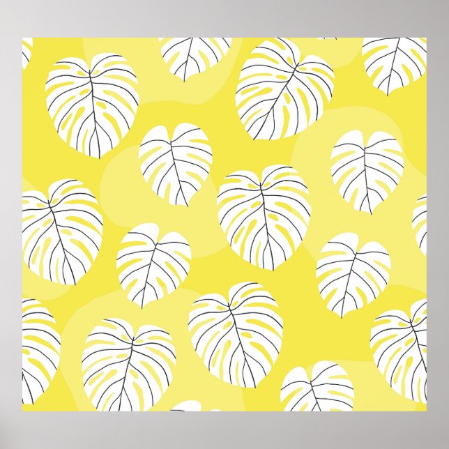 Monstera leaves, bright yellow background. poster (Front)