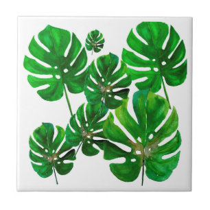 Monstera leaves ceramic tile