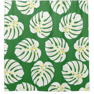 Monstera Leaves, Dark Green Vintage. Shower Curtain
