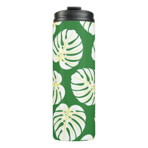 Monstera Leaves, Dark Green Vintage. Thermal Tumbler