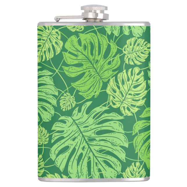 Monstera leaves floral pattern    hip flask (Front)