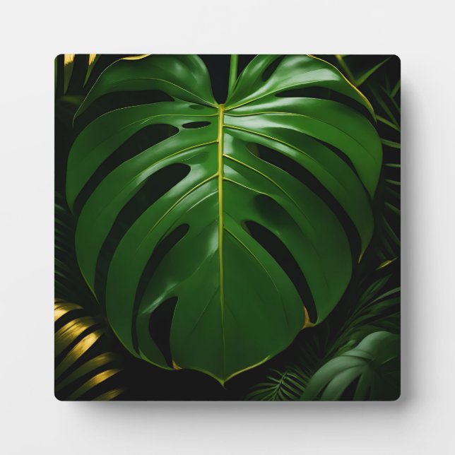 Monstera Leaves Gold Jungle Glamour Plaque (Front)