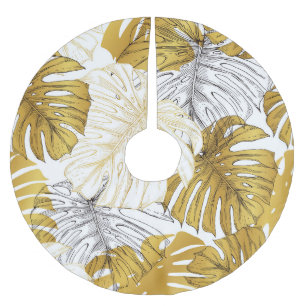 Monstera Leaves: Golden White Brushed Polyester Tree Skirt