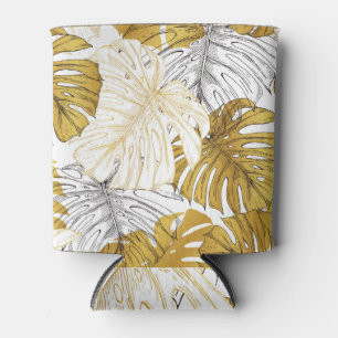 Monstera Leaves: Golden White Can Cooler