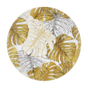 Monstera Leaves: Golden White Cutting Board