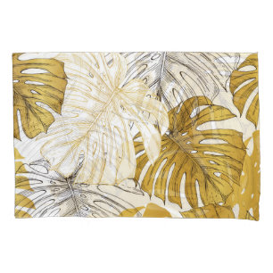 Monstera Leaves: Golden White Pillowcase