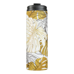 Monstera Leaves: Golden White Thermal Tumbler