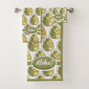 Monstera Leaves - Green Bath Towel Set