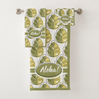 Monstera Leaves - Green Bath Towel Set