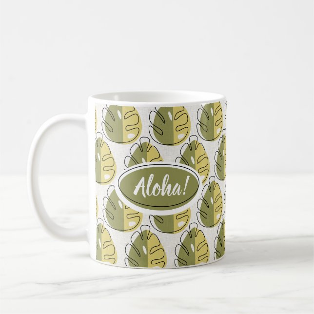 Monstera Leaves - Green Coffee Mug (Left)