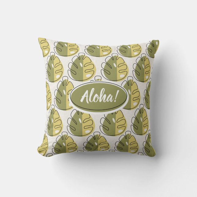 Monstera Leaves - Green Cushion (Front)