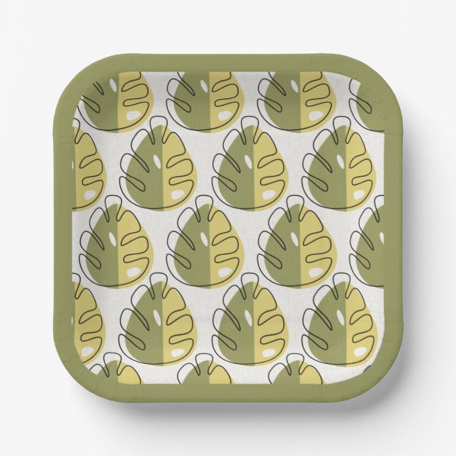 Monstera Leaves – Green Paper Plate (Front)