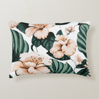 Monstera leaves hibiscus decorative cushion