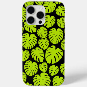 Monstera leaves in Lime Green and black iPhone 15 Pro Max Case